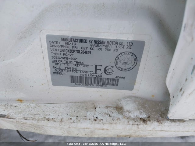 Продажа на аукционе авто 2016 Nissan Micra S/sr/sv, vin: 3N1CK3CP7GL264849, номер лота: 12567244