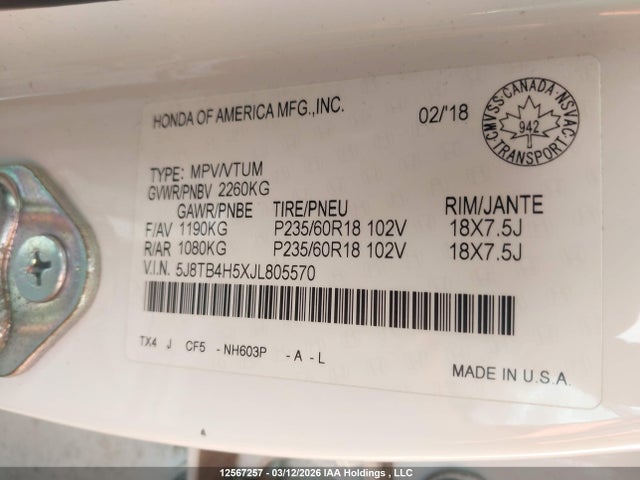 5J8TB4H5XJL805570 Acura Rdx Tech