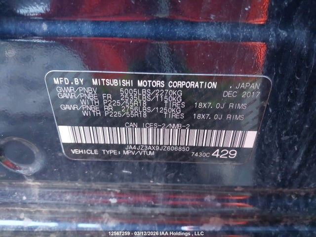 JA4JZ3AX9JZ606850 Mitsubishi Outlander Se/sel