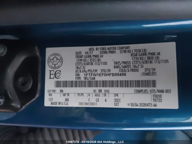 Продаж на аукціоні авто 2017 Ford F150 Supercrew, vin: 1FTFW1EF0HFB95456, номер лоту: 12567278
