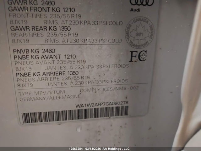 12567284 :رقم المزاد ، WA1W2AFP7GA080278 vin ، 2016 Audi Q5 Technik/s-line مزاد بيع