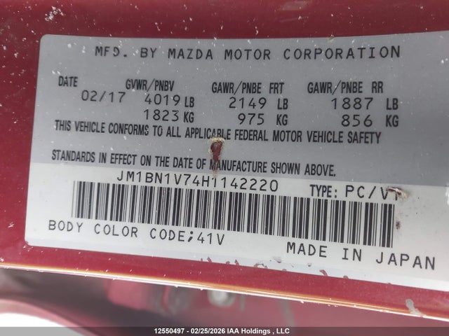 JM1BN1V74H1142220 Mazda Mazda3 Gs