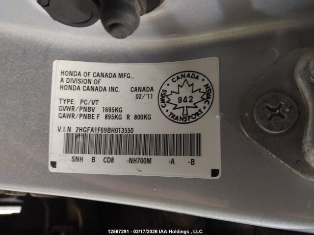 2011 Honda Civic Se მანქანა იყიდება აუქციონზე, vin: 2HGFA1F69BH013550, აუქციონის ნომერი: 12567291