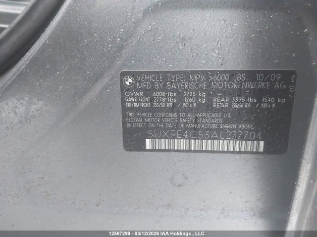Aukcja sprzedaży 2010 Bmw X5 Xdrive30i, vin: 5UXFE4C53AL277704, numer aukcji: 12567299