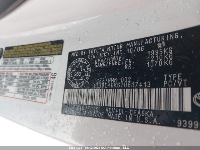 Aukcja sprzedaży 2007 Toyota Camry Ce/le/se/xle, vin: 4T1BE46K67U617413, numer aukcji: 12567305