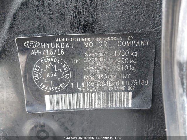 KMHD84LF6HU175189 Hyundai Elantra Se/value/limited