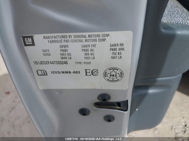 Aukcja sprzedaży 2004 Chevrolet Cavalier, vin: 1G1JC52F447303248, numer aukcji: 12567316