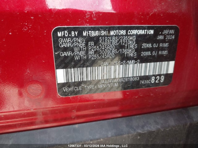 JA4J4VA8XRZ618083 Mitsubishi Outlander Se/black Edition/ralliart