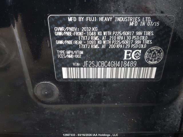 Aukcja sprzedaży 2016 Subaru Forester, vin: JF2SJCBC4GH418489, numer aukcji: 12567333
