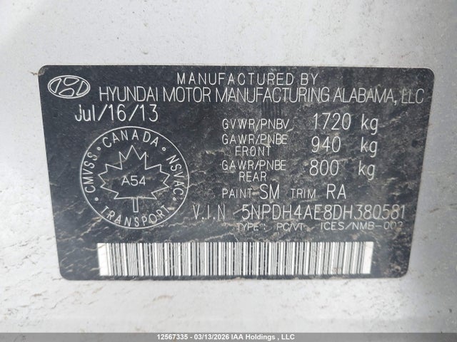 Продаж на аукціоні авто 2013 Hyundai Elantra Gl, vin: 5NPDH4AE8DH380581, номер лоту: 12567335