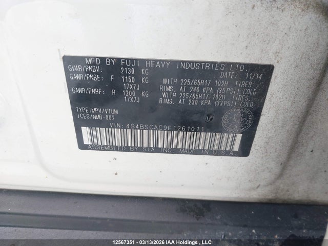 4S4BSCAC9F1261011 Subaru Legacy Outback