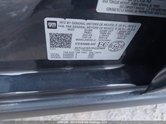 Auction sale of the 2023 Gmc Sierra K1500 Elevation, vin: 3GTUUCED7PG323809, lot number: 12567355