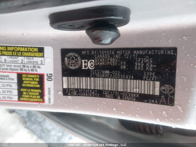2018 Toyota Corolla Le მანქანა იყიდება აუქციონზე, vin: 2T1BURHE2JC035924, აუქციონის ნომერი: 12567357
