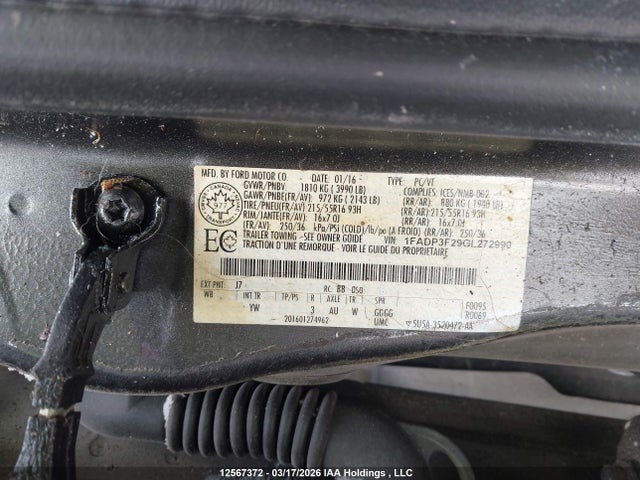 Aukcja sprzedaży 2016 Ford Focus, vin: 1FADP3F29GL272990, numer aukcji: 12567372