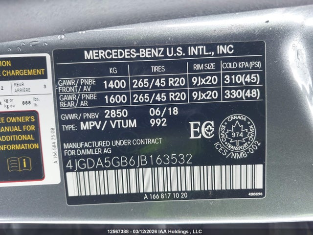 Продаж на аукціоні авто 2018 Mercedes-benz Gle 400 4matic, vin: 4JGDA5GB6JB163532, номер лоту: 12567388