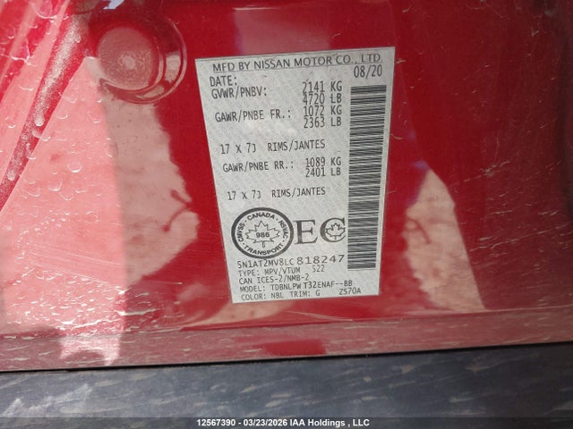 Продажа на аукционе авто 2020 Nissan Rogue S/sl/sv, vin: 5N1AT2MV8LC818247, номер лота: 12567390