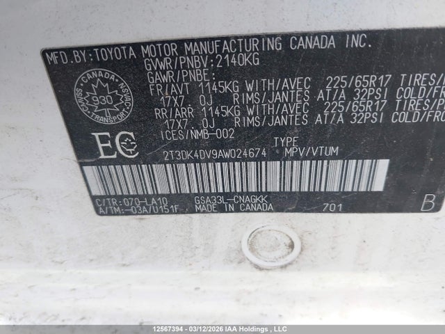 Aukcja sprzedaży 2010 Toyota Rav4 Limited V6, vin: 2T3DK4DV9AW024674, numer aukcji: 12567394