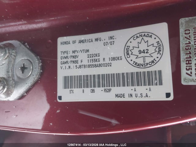 Продаж на аукціоні авто 2008 Acura Rdx Technology, vin: 5J8TB18558A800202, номер лоту: 12567414