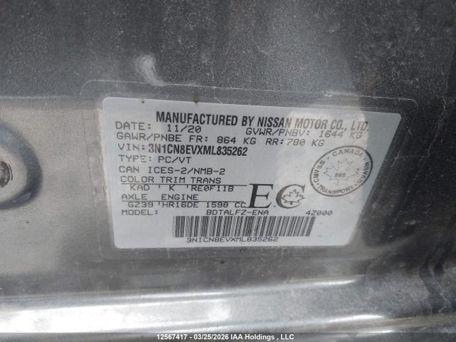 2021 Nissan Versa Sv მანქანა იყიდება აუქციონზე, vin: 3N1CN8EVXML835262, აუქციონის ნომერი: 12567417