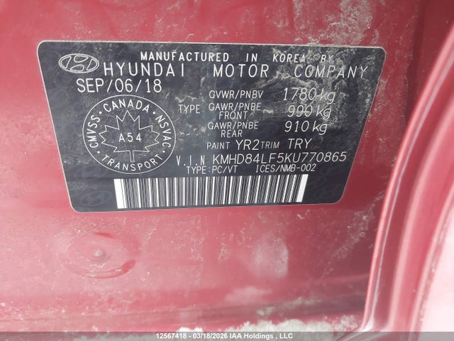 2019 Hyundai Elantra Sel/value/limited მანქანა იყიდება აუქციონზე, vin: KMHD84LF5KU770865, აუქციონის ნომერი: 12567418