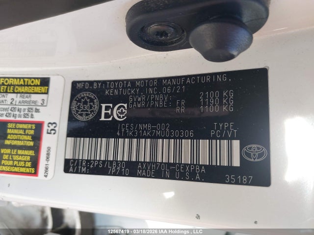 Toyota CAMRY XSE 2021 4T1K31AK7MU030306 Image 9