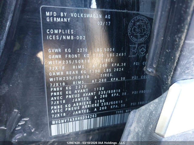 WVGMV7AX9HK034263 Volkswagen Tiguan Comfortline