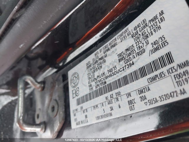 12567423 :رقم المزاد ، 1FMCU9H93DUC27394 vin ، 2013 Ford Escape Sel مزاد بيع