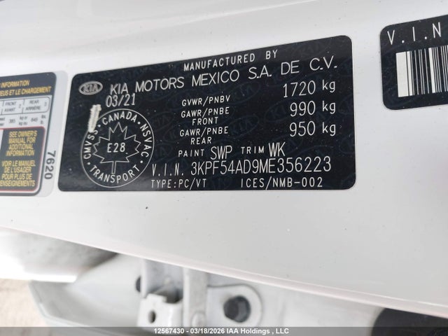 3KPF54AD9ME356223 KIA Forte Ex/ex Premium/ex+