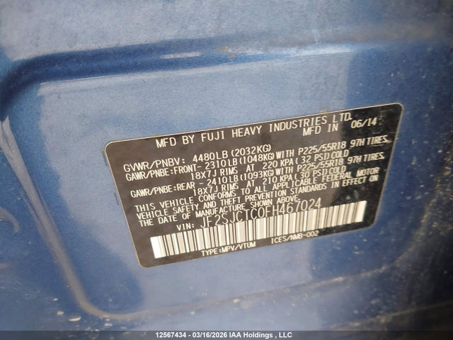 Aukcja sprzedaży 2015 Subaru Forester 2.5i Limited Package, vin: JF2SJCTC0FH467024, numer aukcji: 12567434