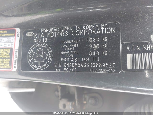 Aukcja sprzedaży 2013 Kia Rio, vin: KNADM5A33D6889520, numer aukcji: 12567436