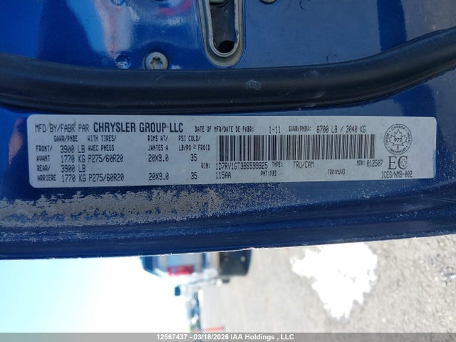 Aukcja sprzedaży 2011 Ram Ram 1500 Slt, vin: 1D7RV1GT3BS599925, numer aukcji: 12567437