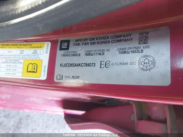 Продаж на аукціоні авто 2019 Chevrolet Spark 1lt Cvt, vin: KL8CD6SA4KC784073, номер лоту: 12567440