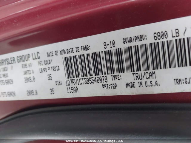 12567441 :رقم المزاد ، 1D7RV1CT3BS546079 vin ، 2011 Dodge Ram 1500 مزاد بيع