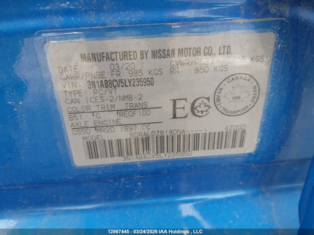 Aukcja sprzedaży 2020 Nissan Sentra Sv, vin: 3N1AB8CV5LY235950, numer aukcji: 12567445