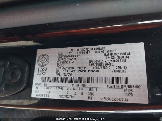 Aukcja sprzedaży 2023 Ford F150 Supercrew, vin: 1FTEW1EP6PKD19238, numer aukcji: 12567451