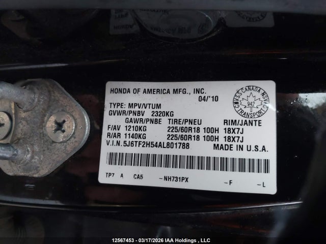Продаж на аукціоні авто 2010 Honda Accord Crosstour Ex-l, vin: 5J6TF2H54AL801788, номер лоту: 12567453