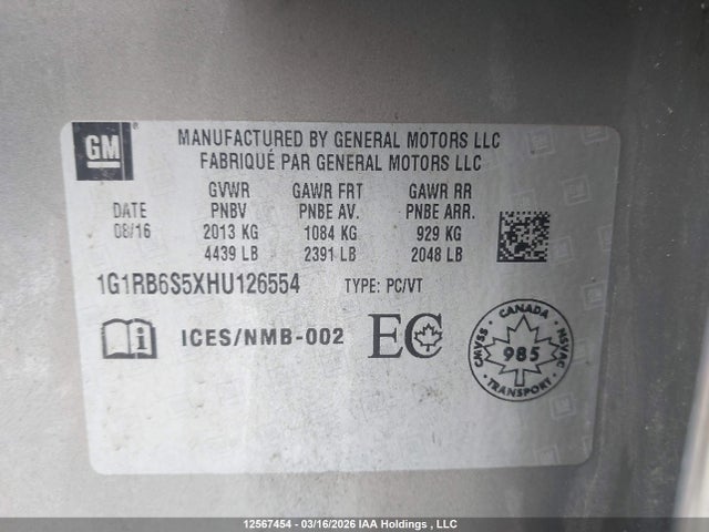 1G1RB6S5XHU126554 Chevrolet Volt