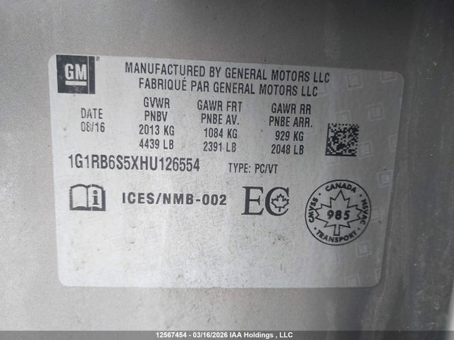 1G1RB6S5XHU126554 Chevrolet Volt