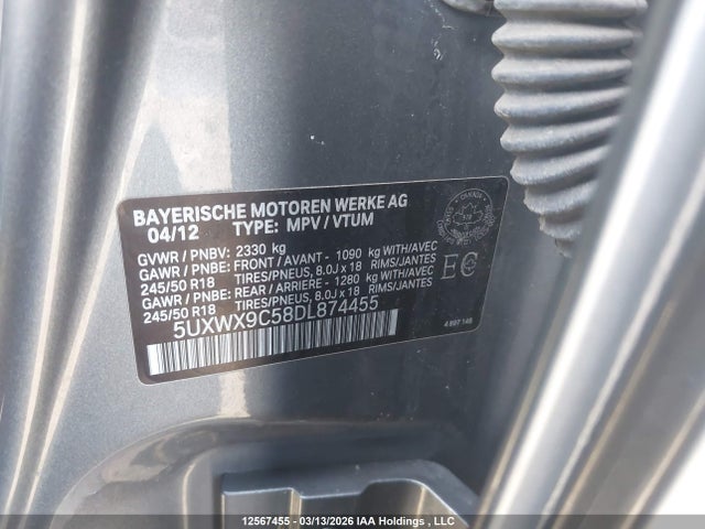 Продажа на аукционе авто 2013 Bmw X3 Xdrive28i, vin: 5UXWX9C58DL874455, номер лота: 12567455