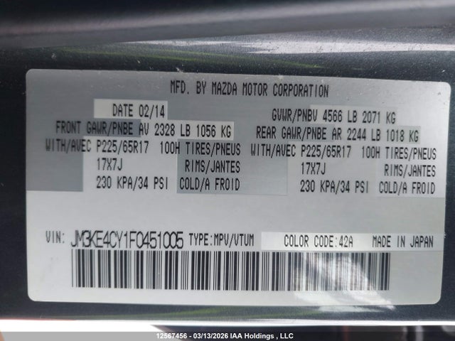 Aukcja sprzedaży 2015 Mazda Cx-5 Touring, vin: JM3KE4CY1F0451005, numer aukcji: 12567456