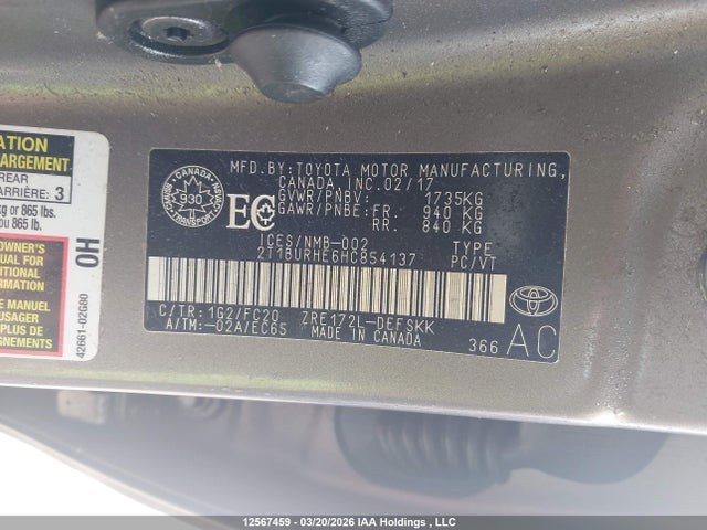 2T1BURHE6HC854137 Toyota COROLLA SE