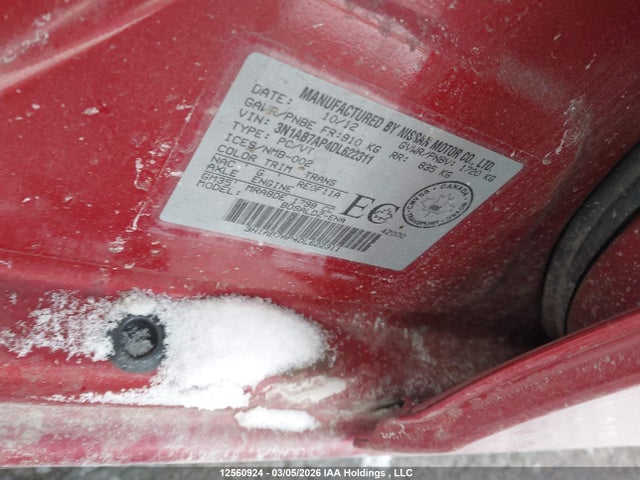 12560924 :رقم المزاد ، 3N1AB7AP4DL622311 vin ، 2013 Nissan Sentra 1.8 S/1.8 Sv مزاد بيع