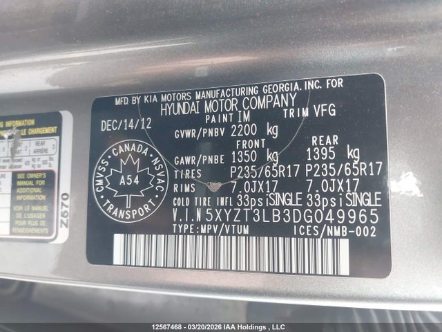 Продаж на аукціоні авто 2013 Hyundai Santa Fe Sport 2.4 Base, vin: 5XYZT3LB3DG049965, номер лоту: 12567468