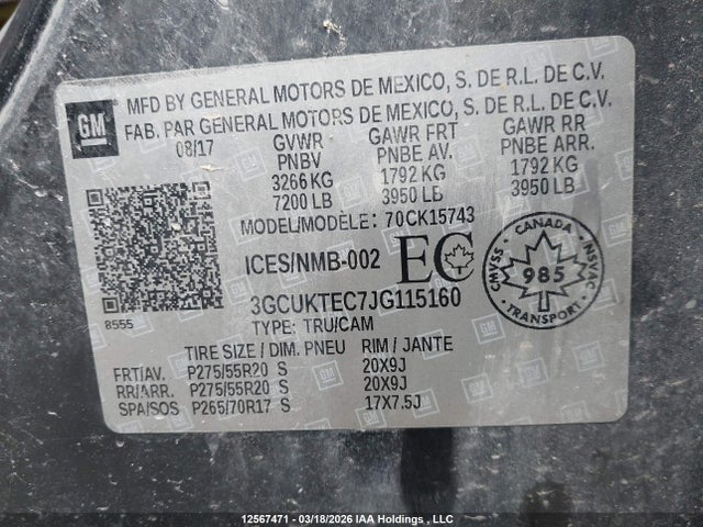 3GCUKTEC7JG115160 Chevrolet Silverado K1500 High Country