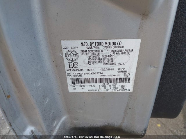 Aukcja sprzedaży 2012 Ford F-150, vin: 1FTVX1EF5CKD27720, numer aukcji: 12567474