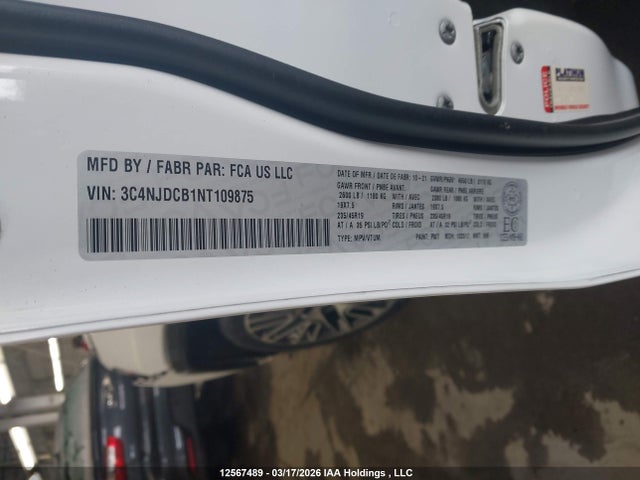 12567489 :رقم المزاد ، 3C4NJDCB1NT109875 vin ، 2022 Jeep Compass Limited مزاد بيع