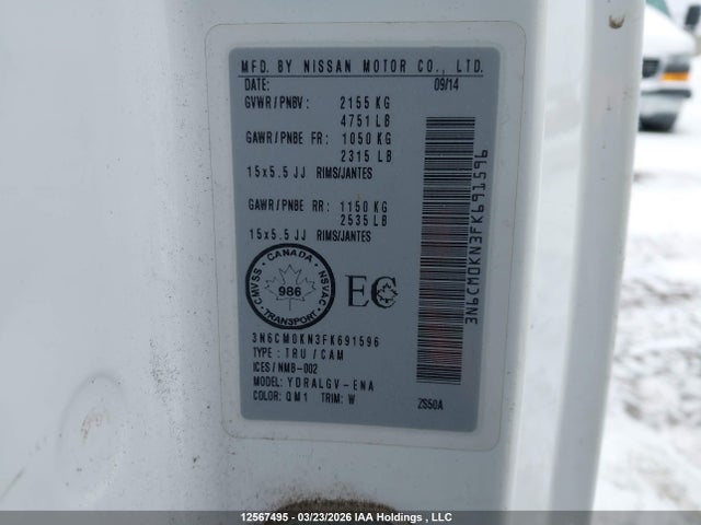 12567495 :رقم المزاد ، 3N6CM0KN3FK691596 vin ، 2015 Nissan Nv200 مزاد بيع