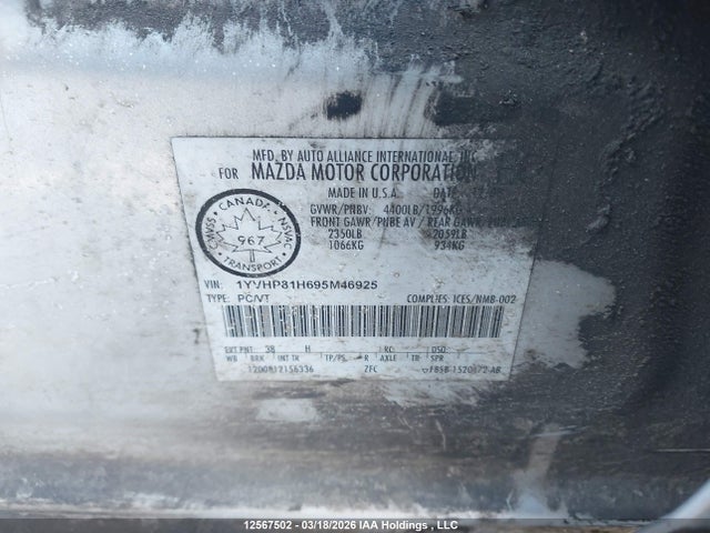 Aukcja sprzedaży 2009 Mazda Mazda6, vin: 1YVHP81H695M46925, numer aukcji: 12567502