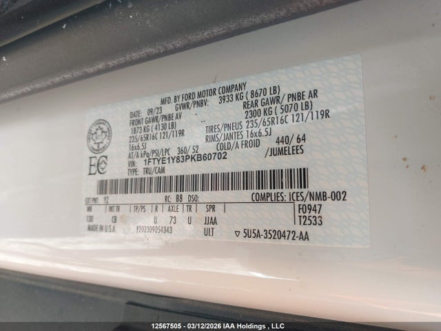 1FTYE1Y83PKB60702 Ford Transit T-150