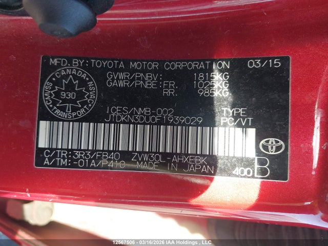 JTDKN3DU0F1939029 Toyota Prius